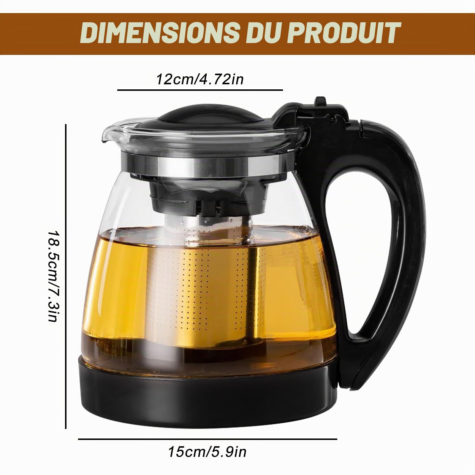 Théière en verre : WEGREAT Théière 2 l avec infuseur, théière en verre avec tamis résistant à la chaleur, nettoyage facile, convient pour infuser du thé, du thé aux fleurs, des tisanes et des sachets