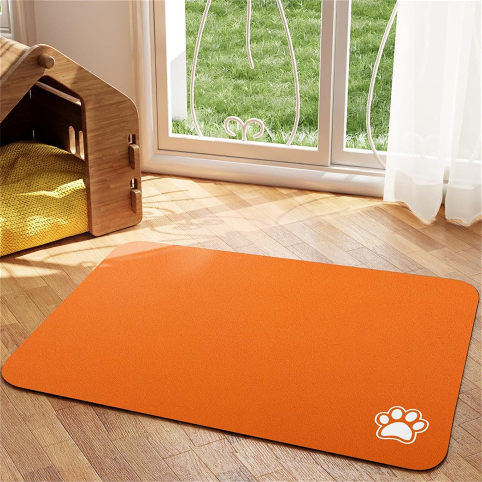 Hixingo Pet Food Mat, Absorbent Quick Dry Pet Feeding Mat with Non-Slip, No Stains Dog Cat Placemat Dog Bowl Food and Water Bowl for Messy Drinkers Floors -Simple Color (Orange,60x90cm)