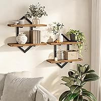 HOOBRO 15 Inch Floating Wall Shelves Set of 2, 2-Tier Rustic Brown & Black Industrial Storage for Bathroom, Kitchen, Bedroom