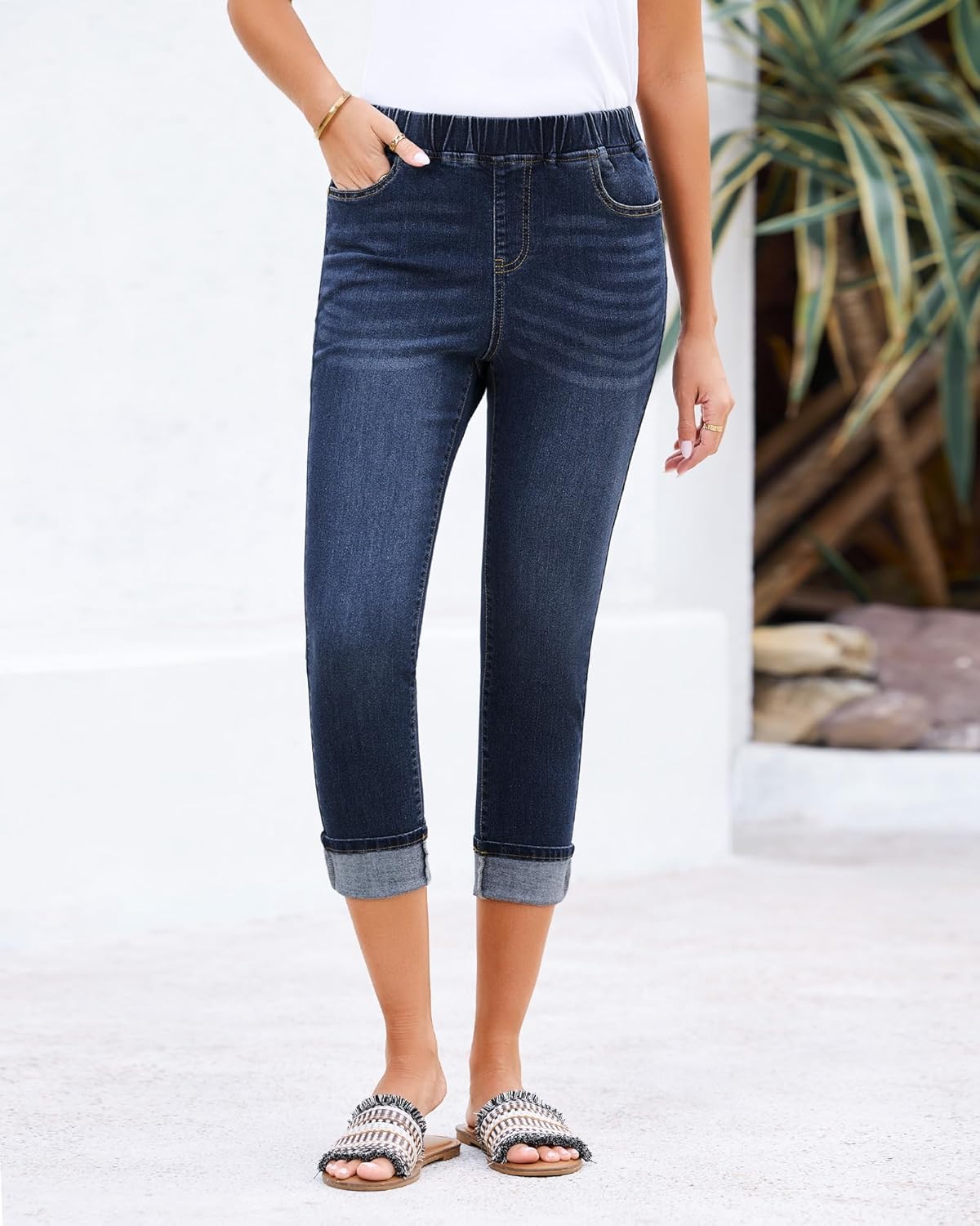 GRAPENT Pull On Jeans for Women High Waisted Skinny Capri Pants Trendy Stretch Denim Cropped Jeans Crop Jeggings Capris - Image 2