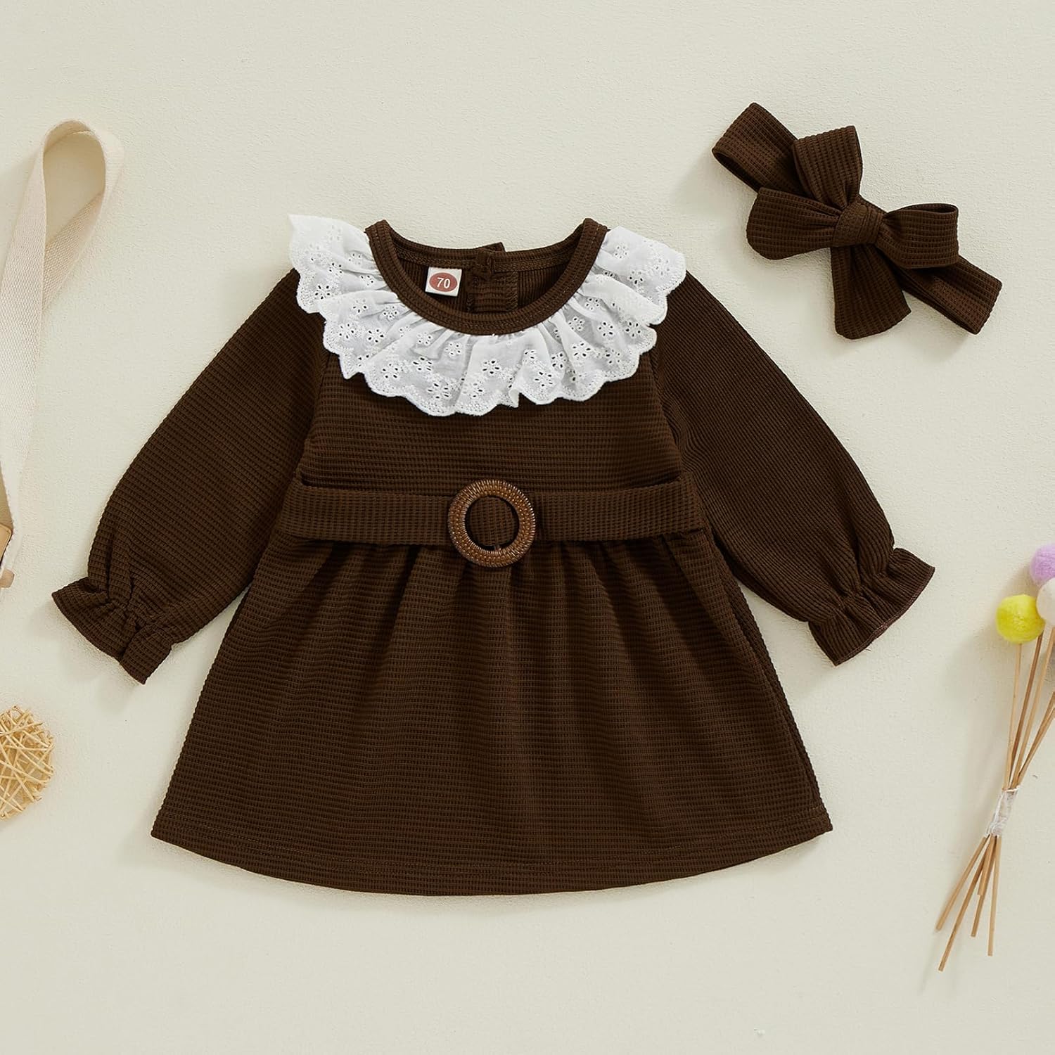 Toddler Baby Girl Dress Ruffle Waffle Knit Long Sleeve Dress Princess Party Dress Fall Winter Outfit - Image 2