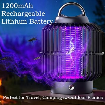 Bug Zapper Indoor Outdoor, 2200V Insect Fly Zapper Waterproof Rechargeable Cordless Zapper with 8H Battery Life, Portable IMosquito Trap Fly Trap for Home, Patio, Kitchen, Garden