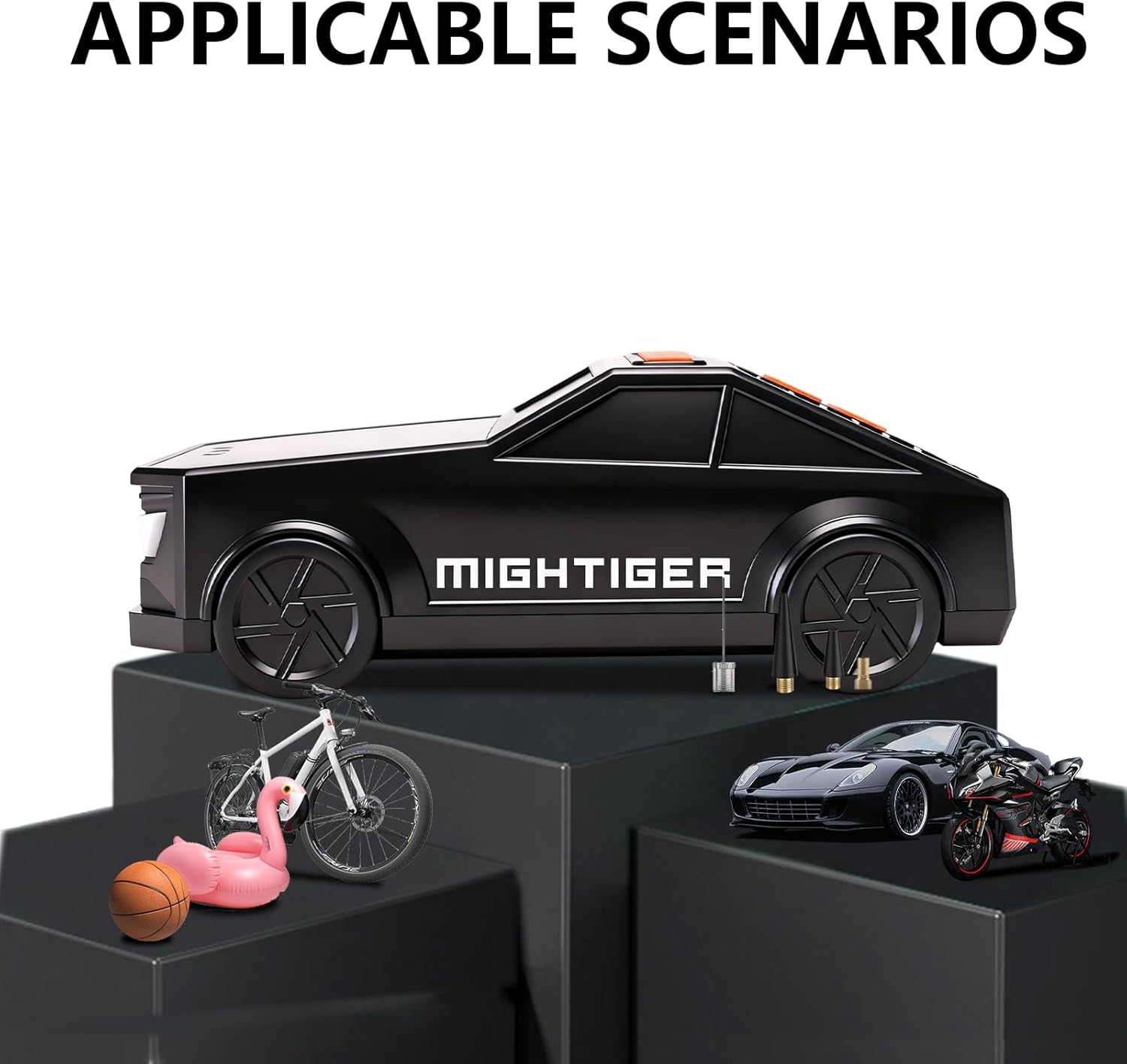 Car-Shaped Air Pump with Bluetooth, 3 * 1800mAh Battery, Tire Inflator Portable Air Compressor withDigital Gauge, Fast Inflation for Car Tires, Balls, Bikes, Motorcycles (1800mAh*3)