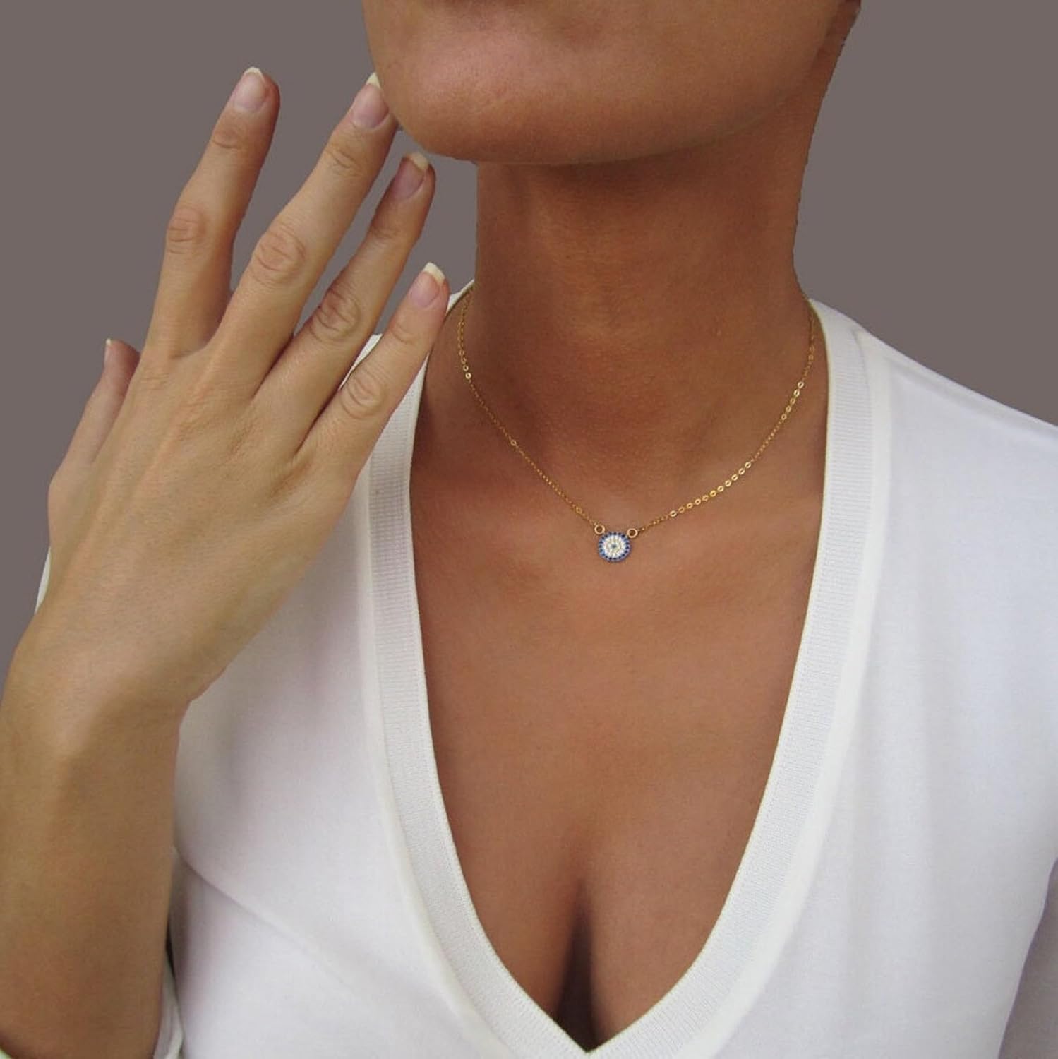 Caenyo Gold Evil Eye Necklace,14K Gold Plated Dainty Solitaire Minimalist Diamond Evil Eye Simple Necklace For Women Gold Jewelry Gifts - Image 3