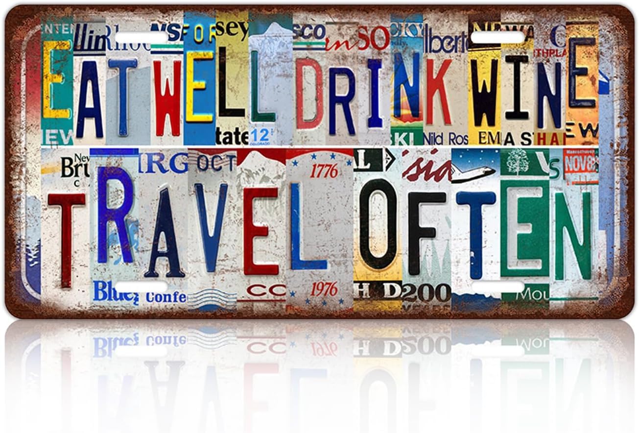 Cuixue ヴィンテージナンバープレート壁装飾 Eat Well Drink Wine Travel Ofoften メタル ブリ