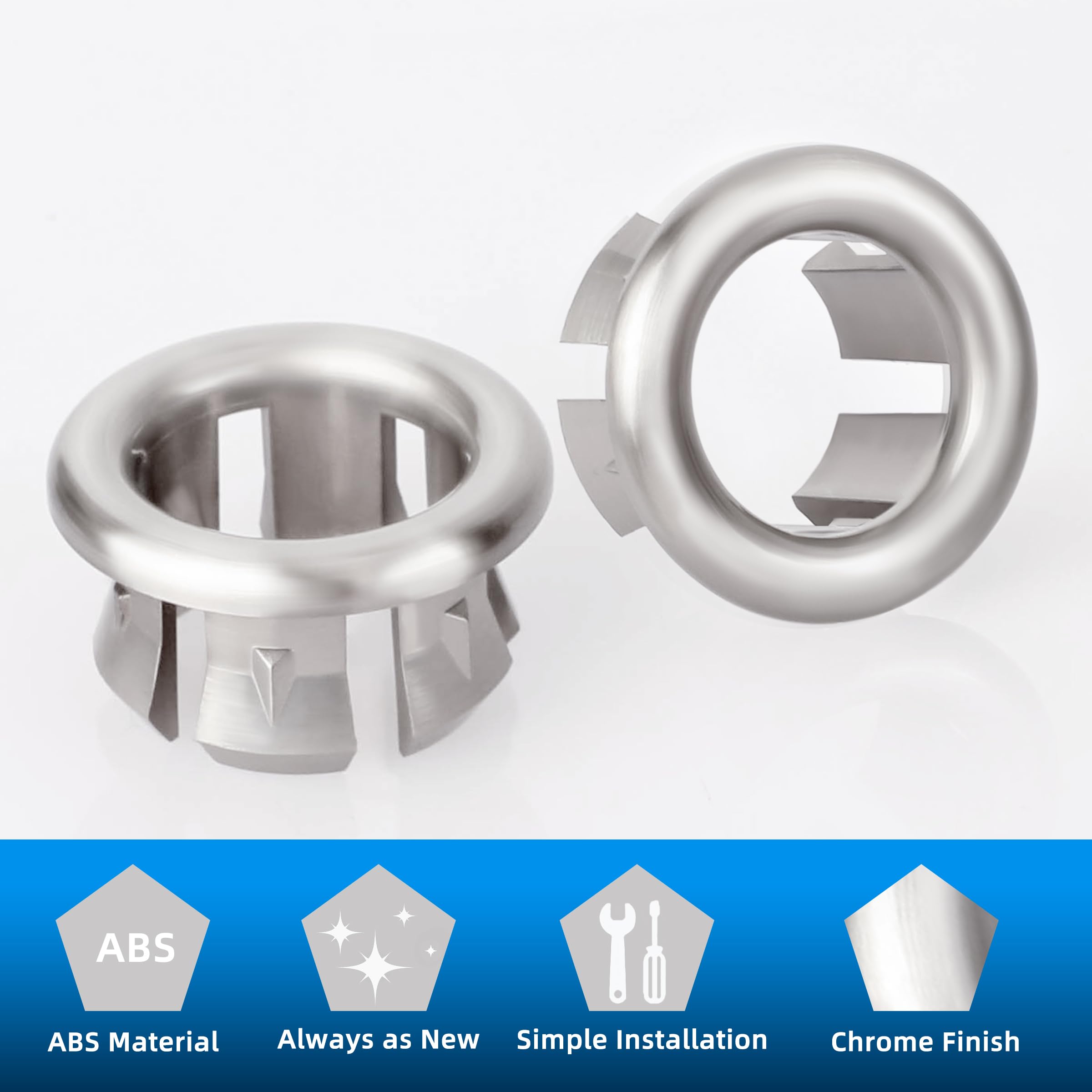 VRSS 6-Claw Sink Overflow Cover Rings - Brushed Nickel, 6 Pack, Fits 22-25mm Holes For Bathroom & Kitchen