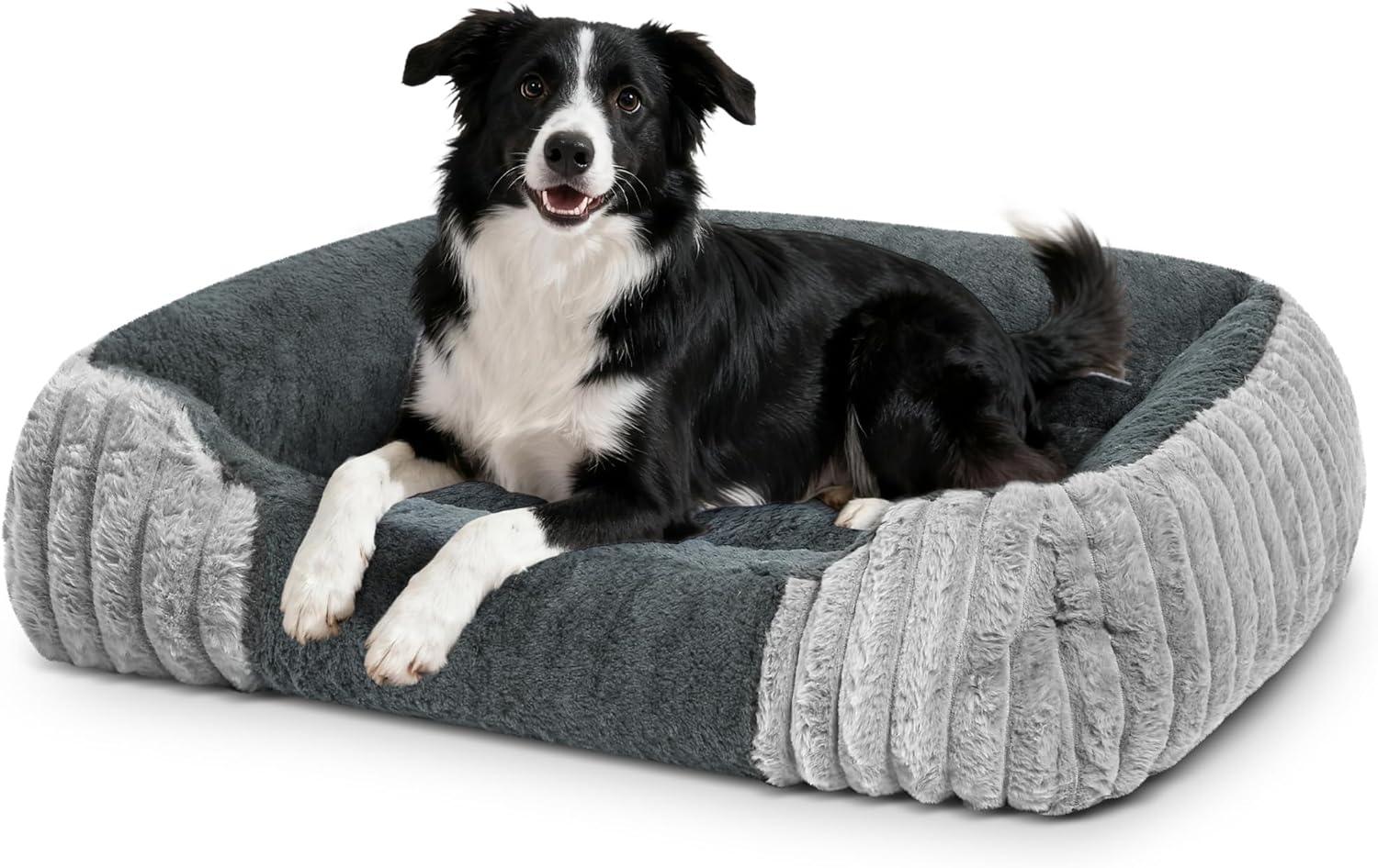 Dog Beds for Large Sized Dogs 35×28 Inch, Comfort-Sided Orthopedic Dog Bed Couch with Breathable Shredded Memory Foam, Faux Rabbit Fur Pet Bed, Non-Detachable, Non-Slip, Machine Washable