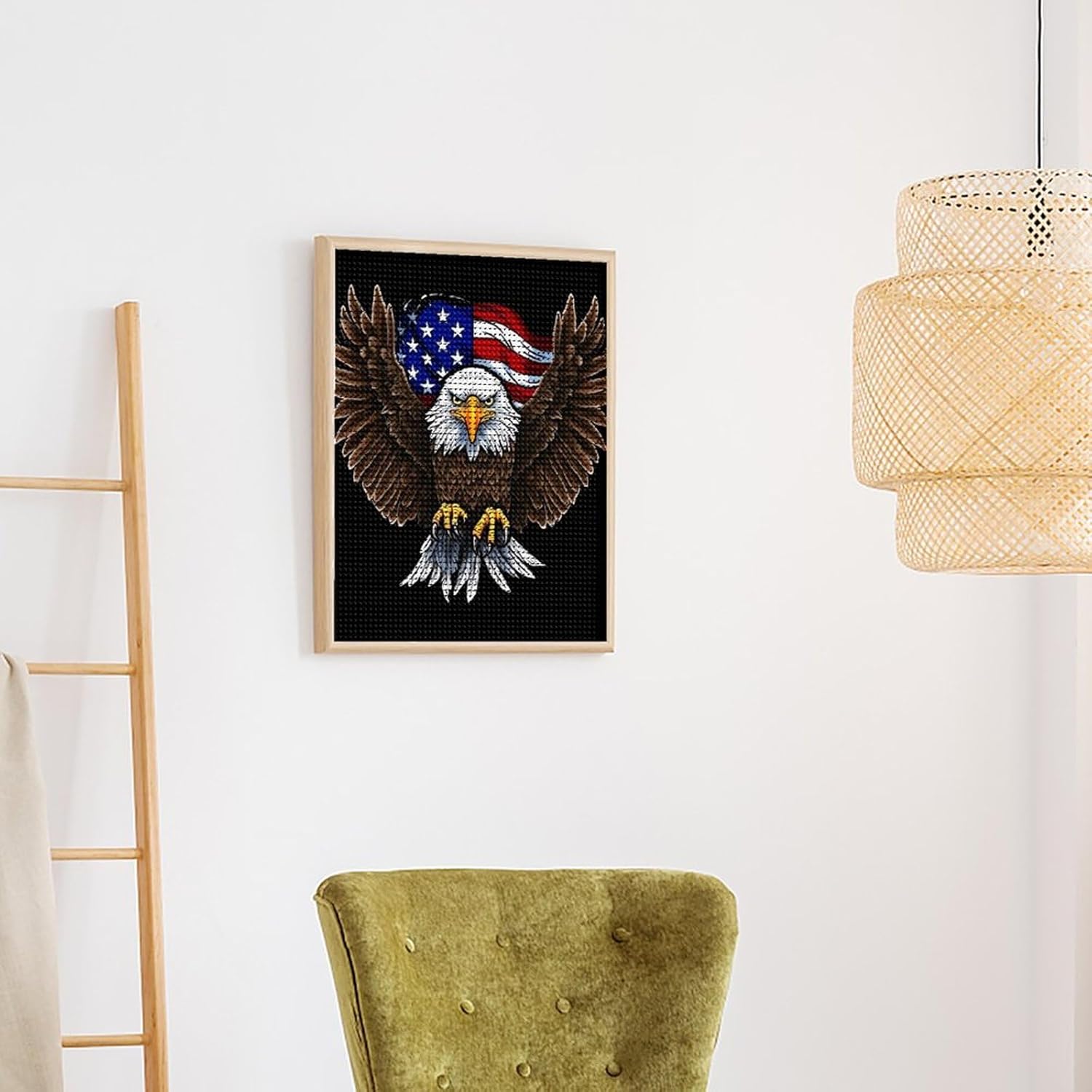 USA Flag Patriotic Eagle Diamond Art Painting Kits for Adults Full Drill Gem Art Painting Kit Round Full Drill Diamond Dots Paintings Picture DIY Diamond Painting for Home