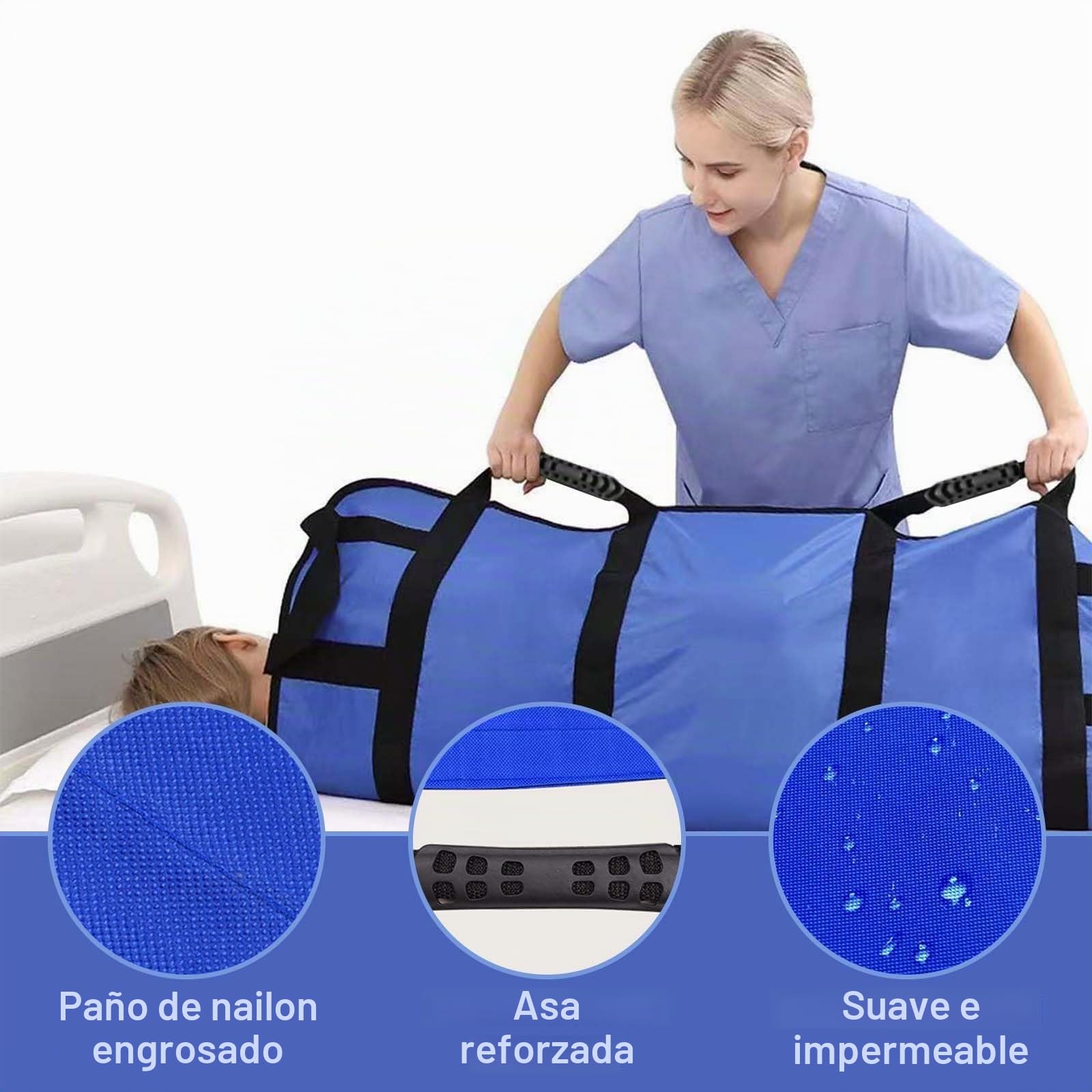 100 cm x 120 cm,Sábana de traslado,Sábana de traslado de pacientes, Cama de traslado de pacientes con asas,Sábana para cama de traslado, Sábana de traslado reutilizable,adecuado para pacientes en cama