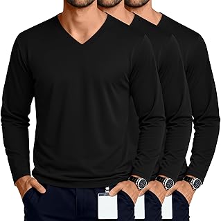 JoyMotion 3 Pack Men's Big and Tall Undershirts Long Sleeve V Neck Shirts Base Layer Comfort Basic Tops Under Scrubs