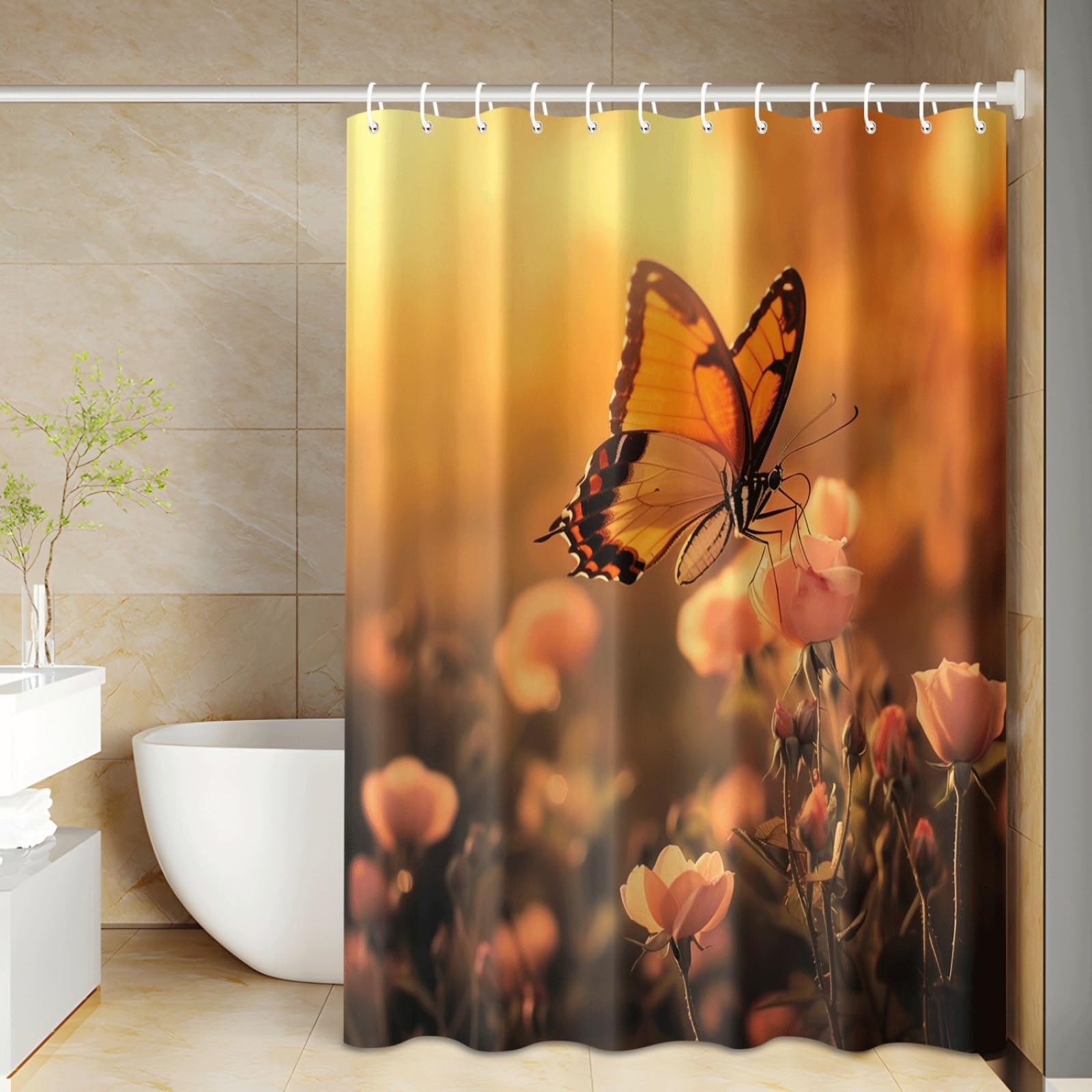 Rideau de douche lavable imperméable orange noir 180x180cm pour baignoire propre