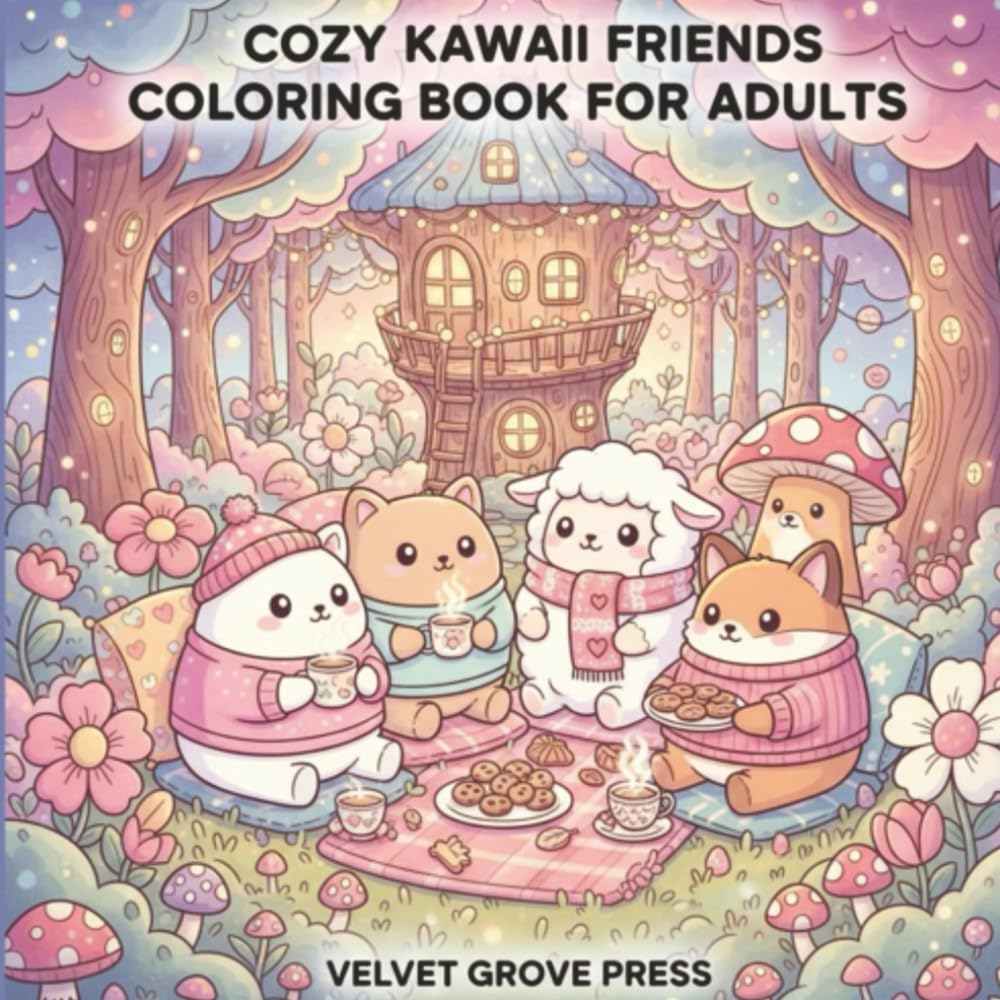 Cozy Kawaii Friends Coloring Book For Adults: Cute and Relaxing Characters Coloring Pages For Stress Relief and Mindfulness