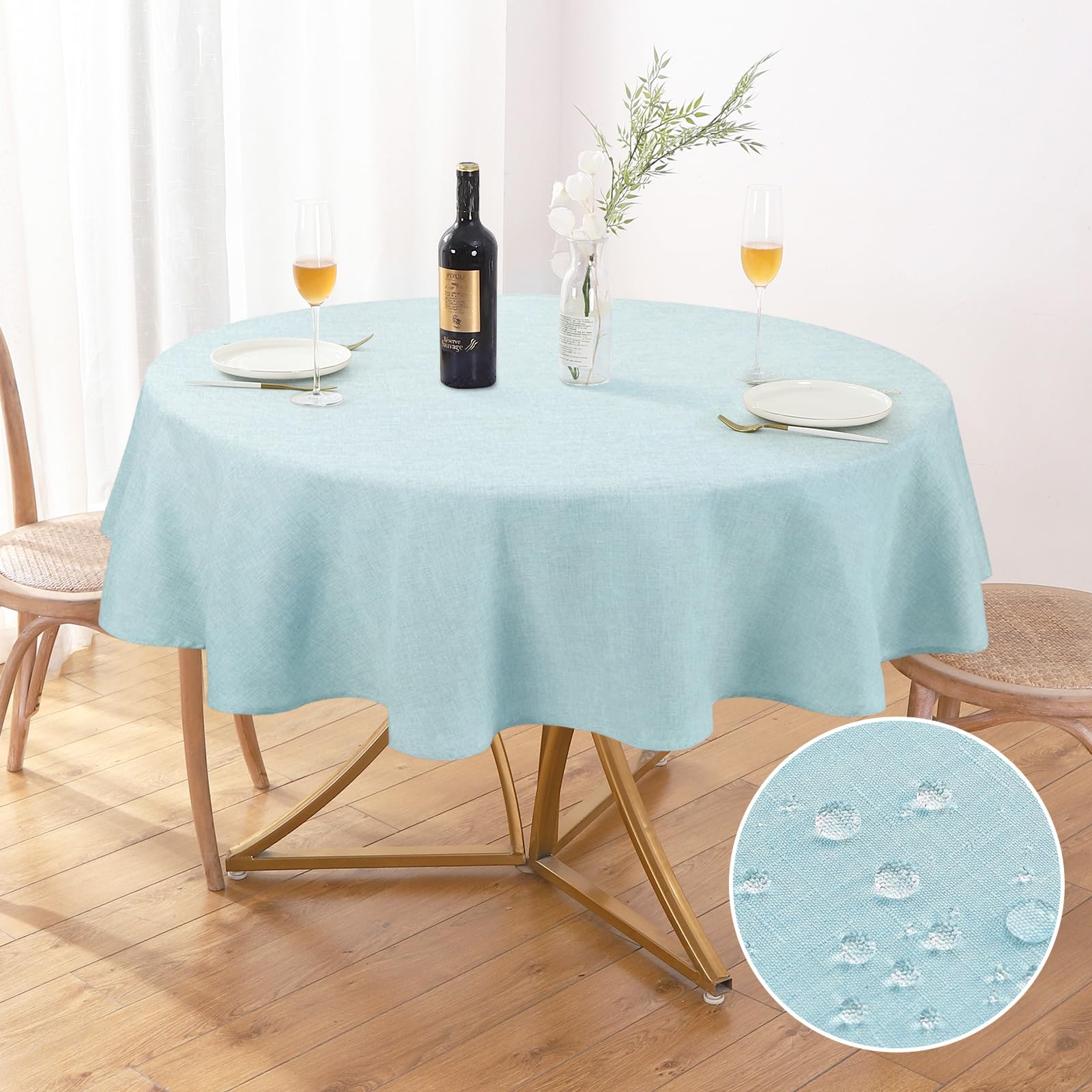 AUSSPVOCT Textured Linen 60 Inch Round Tablecloth Up to 40'' Tables, Waterproof Spill-Proof Round Table Cloth Wrinkle Free Circle Dining Table Cover