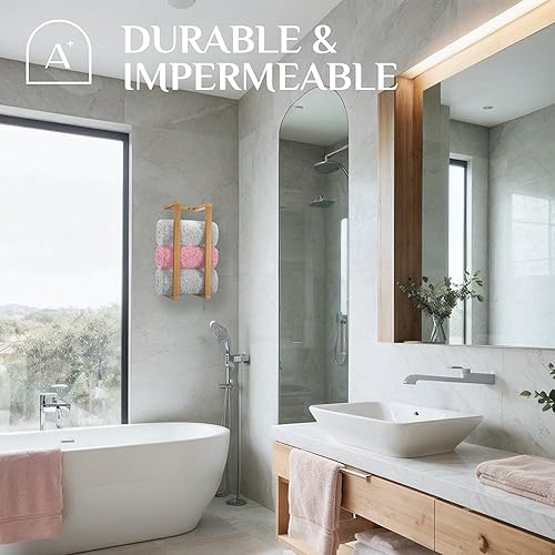 Miniatura 6 de Toallero de pared para toallas enrolladas, toalleros de madera de bambú para baño, moderno soporte de toalla de madera vertical de bambú, práctico