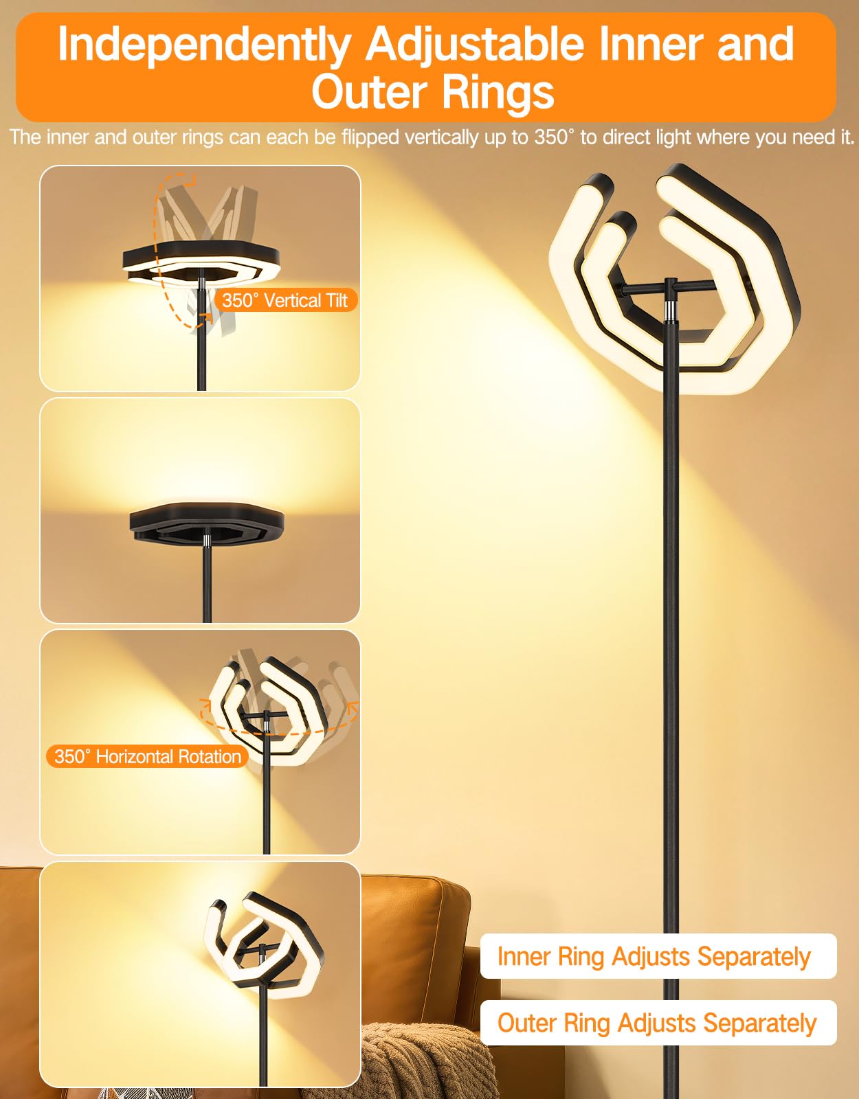 OUTON Lampa stojąca LED, lampa sufitowa, możliwość ściemniania | pilot zdalnego sterowania, 4 temperatury barwowe, nowoczesna lampa stojąca do salonu, sypialni, biura
