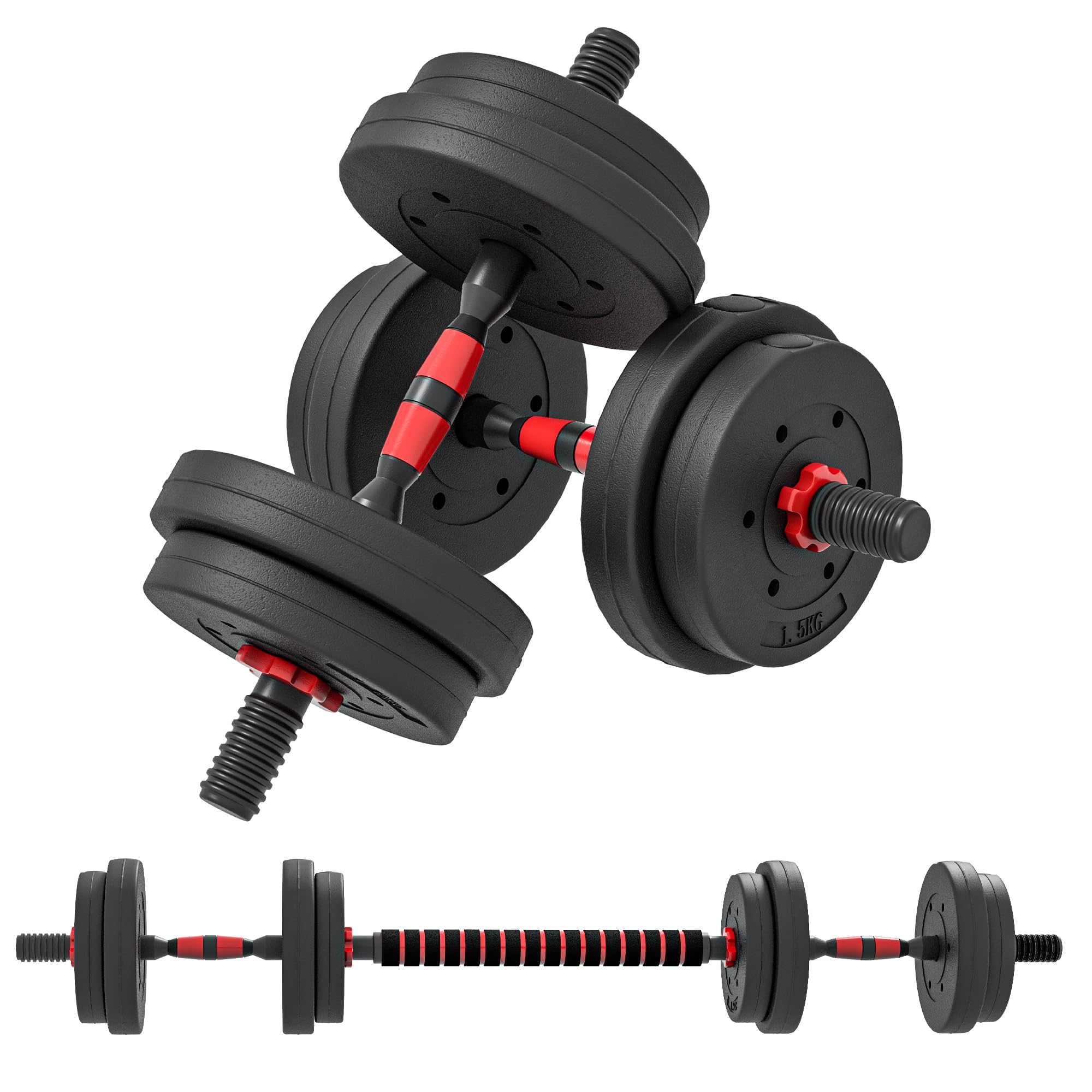 HOMCOM 2-in-1 Adjustable Barbell Dumbbells Weight Set - 15kg
