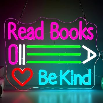 Read Books And Be Kind Neon Sign for Classroom Wall Decor Read Books Neon Light for Reading Room Dimmable Colorful LED Sign for Library Study Room Kids Room Birthday Gifts Size 12.9 * 10.1 InTWP251