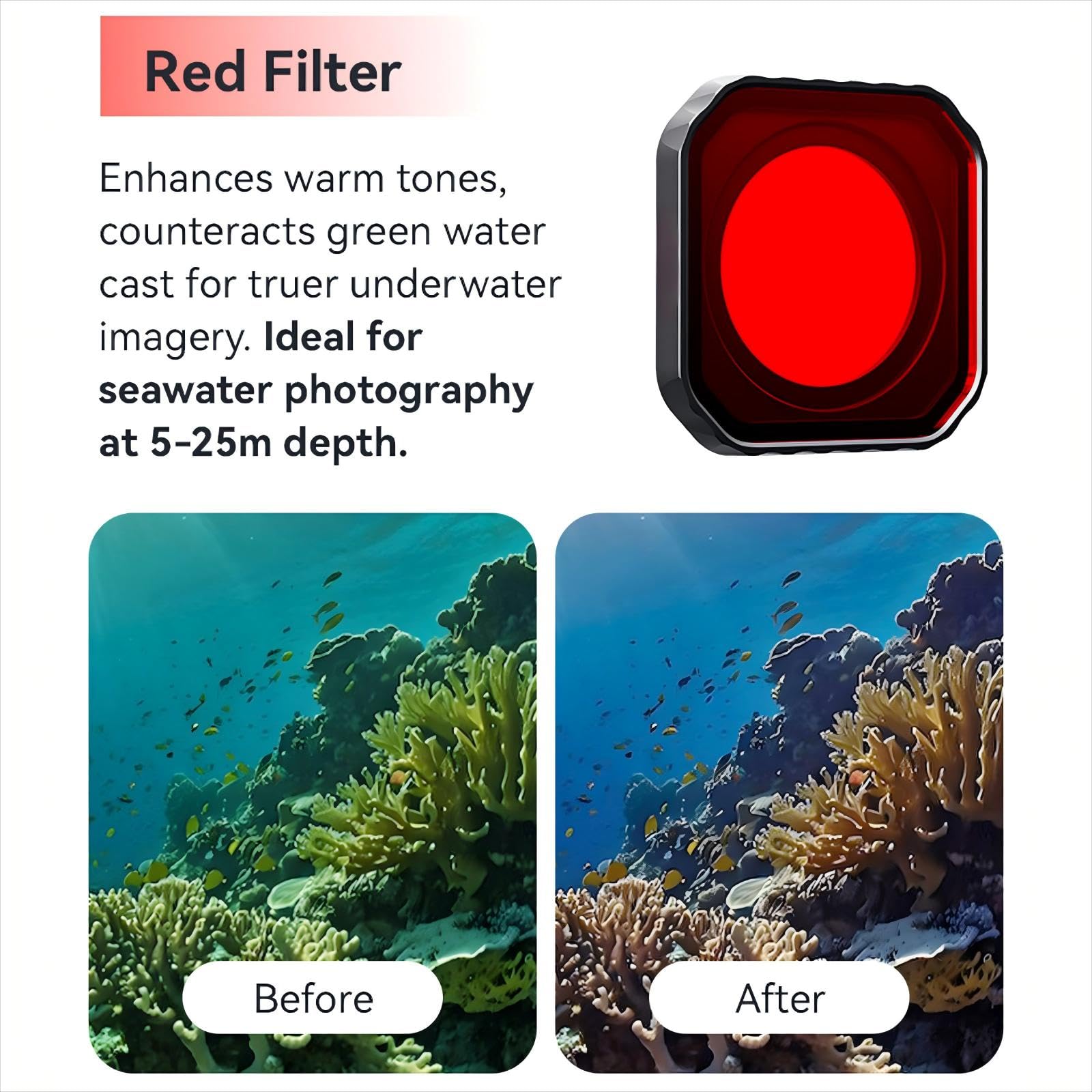 Wasserdichter Tauchfilter, Objektivschutz für Insta360 Ace Pro 2 Sportkamera, Anti-Beschlag-Unterwasser-Objektivschutz, Abdeckungsfilter, Zubehör (rot)