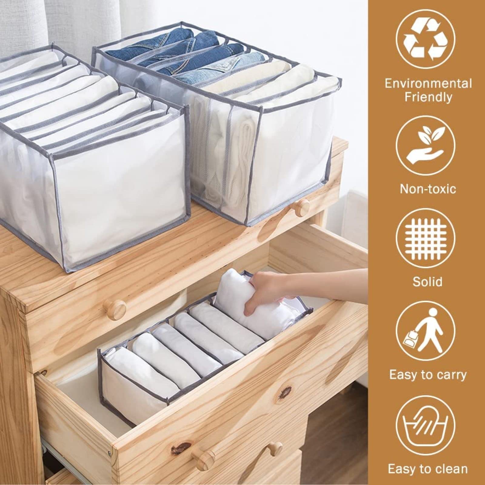 Lot 8 Boites Rangement POWZOO - Organisateur Tiroir Pliable Tissu - Pour Sous-Vêtements, Chaussettes