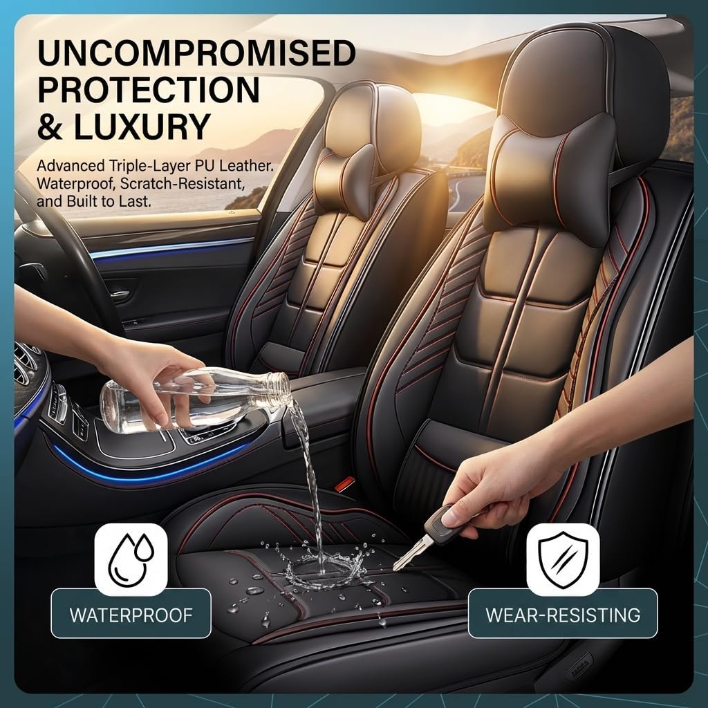 URINOVET for Toyota RAV4 2009-2015，2021.2023 Car Seat Cover, 5-Seater Front Rear Seat Cover, Waterproof and Wear Resistant Leather Seat Covers(Full Set,Beige)