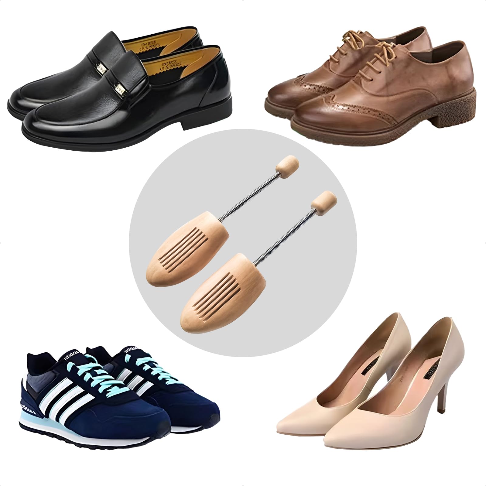 Confezione da 5 scarpe in legno a forma di albero regolabile a forma di albero scarpe in legno resistenti barella scarpe in legno assorbono il sudore uomo donna scarpe da ginnastica in tela tacchi