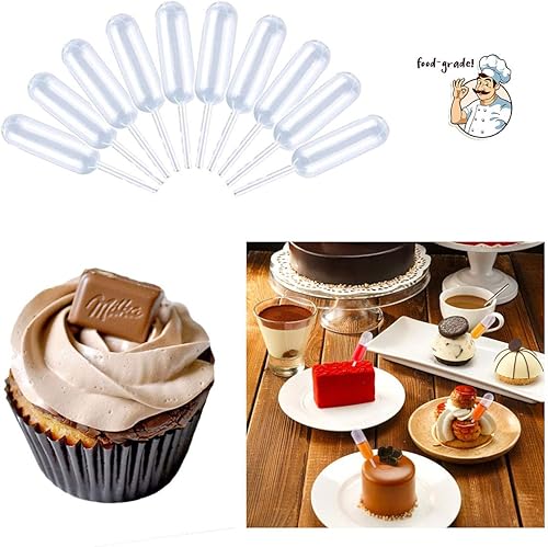 Vista 5 de moveland Pipetas para cupcakes, 120 unidades, 0.1 fl oz, de plástico, goteros, inyector líquido para fresas, cupcakes, chocolate