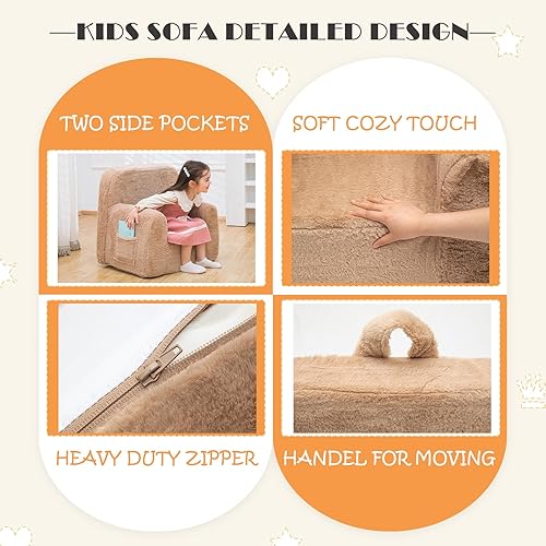 Miniatura 5 de SUFUS Snuggly-Soft - Sillón de felpa para niños y niñas, sofá de lectura con asa apta para niños para fácil movimiento y bolsillos dobles para