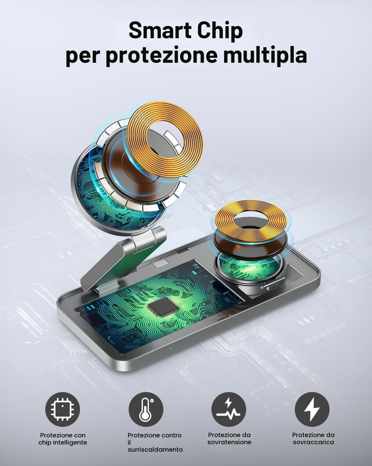 Caricatore Wireless per iPhone con Mag-Safe, 3 in 1 stazione di ricarica per Apple Inductive Wireless Charger per iPhone 17e 17 16 15 14 13 12 Air, Apple Watch 10/9/8/7/6/SE/5/4/3/, per AirPods Pro