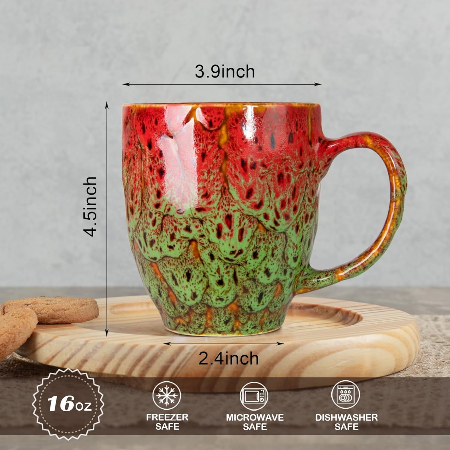 Juego de 2 tazas de café de cerámica grandes de 16 onzas, asas ergonómicas, aptas para lavavajillas y microondas, perfectas para té, hogar, oficina y regalo