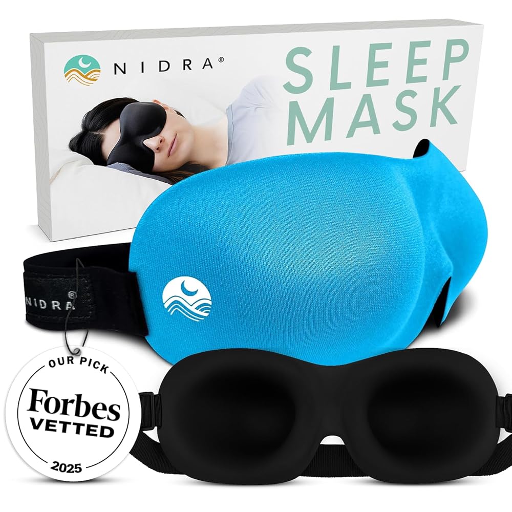 Nidra Contoured Sleep Mask for Side Sleepers - Zero Pressure Fit, Light Blocking Eye Shade for Sleeping & Travel - Blue, Standard Size