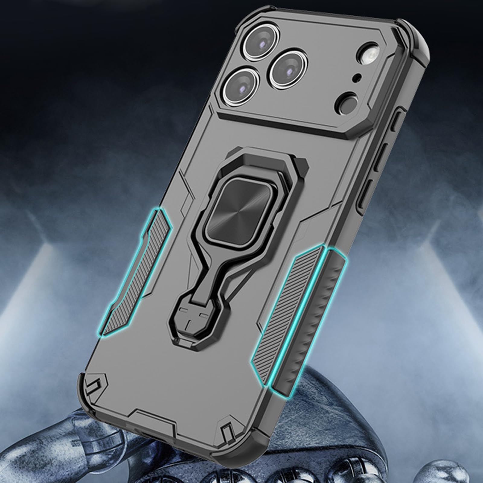 Dünne Hülle für iPhone 17 Pro Max/17 Pro/17 Air/17, Vollständig Kameraschutz rutschfeste Schutzhülle mit Drehbar Ständer Handyhülle,Schwarz,17 Pro