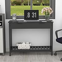 Vista 7 de TaoHFE Mesa de entrada negra con cajón, mesa consola estrecha moderna de madera con almacenamiento, mesa de pasillo, mesas de sofá para sala