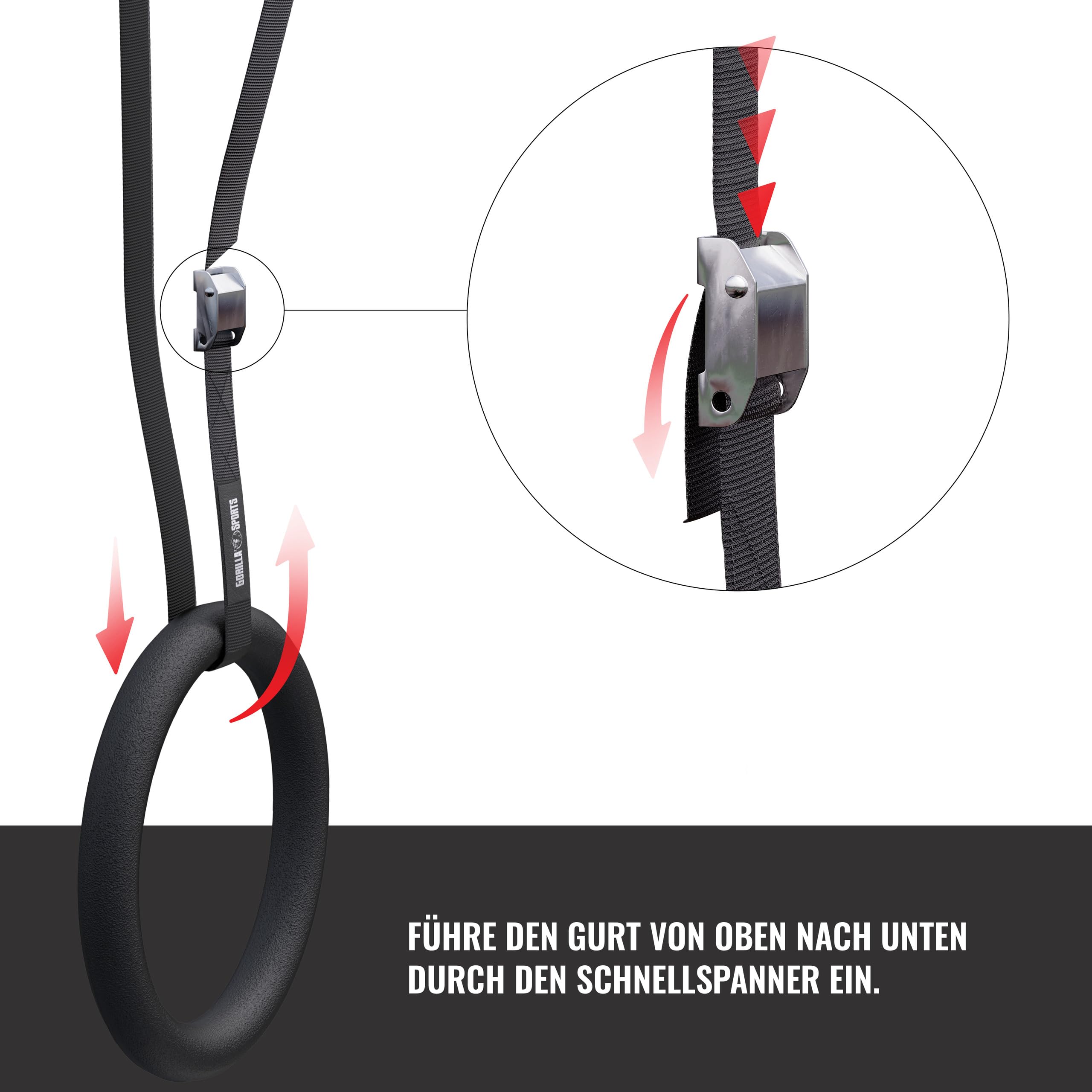 GORILLA SPORTS® Turnringe - 2X Gurte und 2X Trainingsringe 23 cm, bis 200kg Belastbar, verstellbaren Buckles Straps, Kunststoff oder Holz - Olympische Gymnastikringe, Gym Rings, Fitness Ringe, Turnen