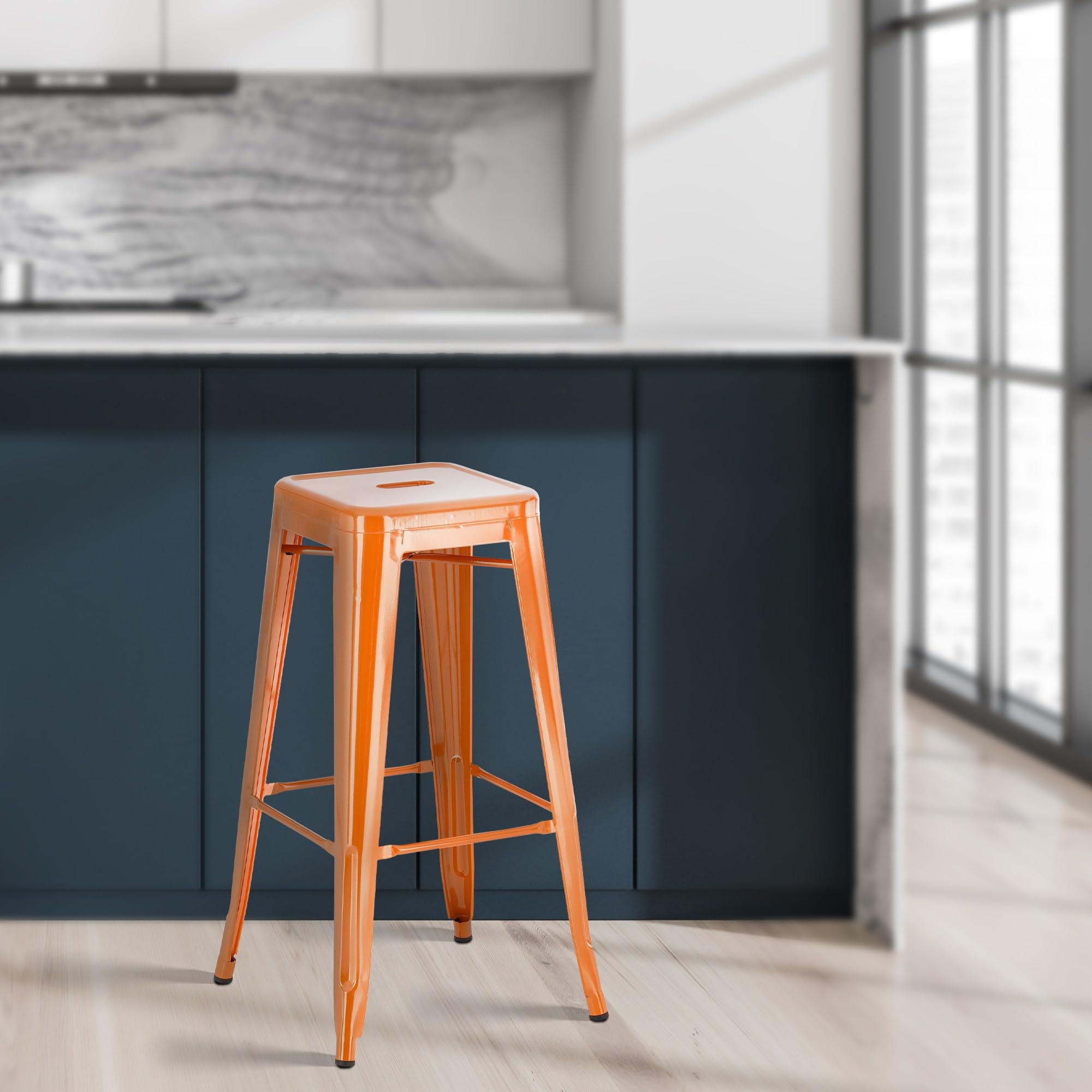 CLP Tabouret de Bar Joshua I Tabouret de Bar empilable en métal I Chaise de Bar avec Repose-Pieds I Hauteur d'assise 76 cm I Tabouret empilable, Couleur:Orange