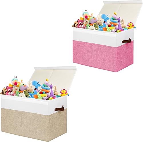 Caja grande de almacenamiento de juguetes con tapa, cesta organizadora de almacenamiento de juguetes resistente con divisores