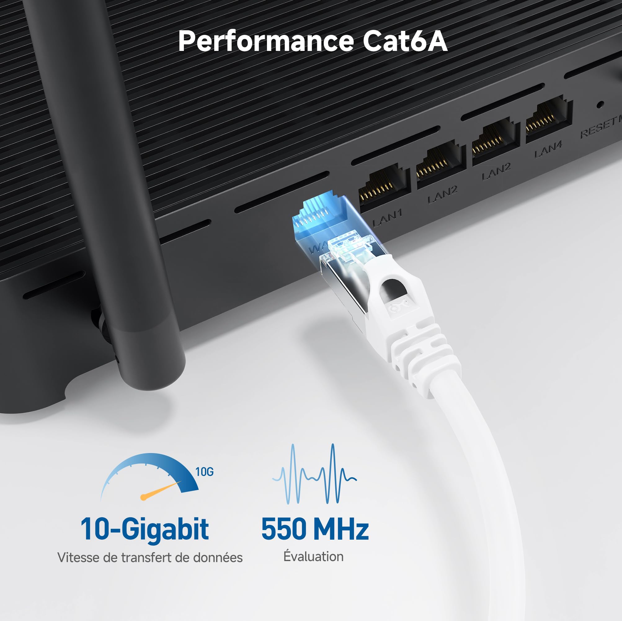 Cable Matters Câble Ethernet Cat6A blindé sans accroc 10 Gbit/s (SSTP, câble Ethernet blindé SFTP, câble réseau blindé, câble réseau blindé Cat 6) en blanc - 22,9 m