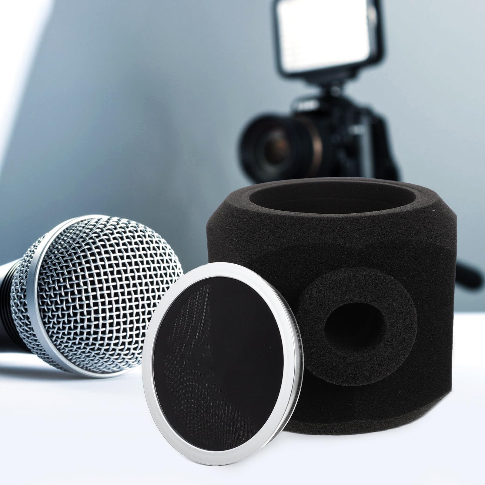 Funda para Micrófono de Esponja Negra Octogonal, Cubierta de Aislamiento Acústico Transpirable y Flexible para Micrófono de Condensador, Filtro Pop para Transmisión y Estudio