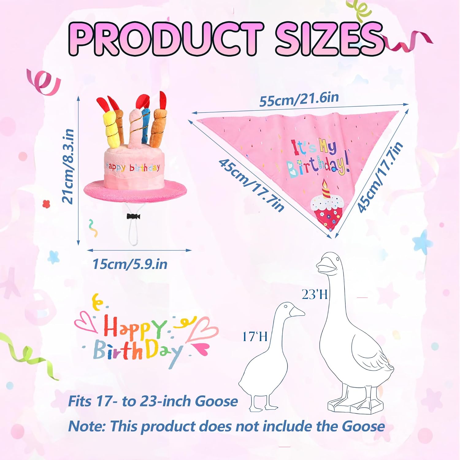 Happy Birthday Goose Outfit Porch Goose Outfits,Cake Hat & Bandana