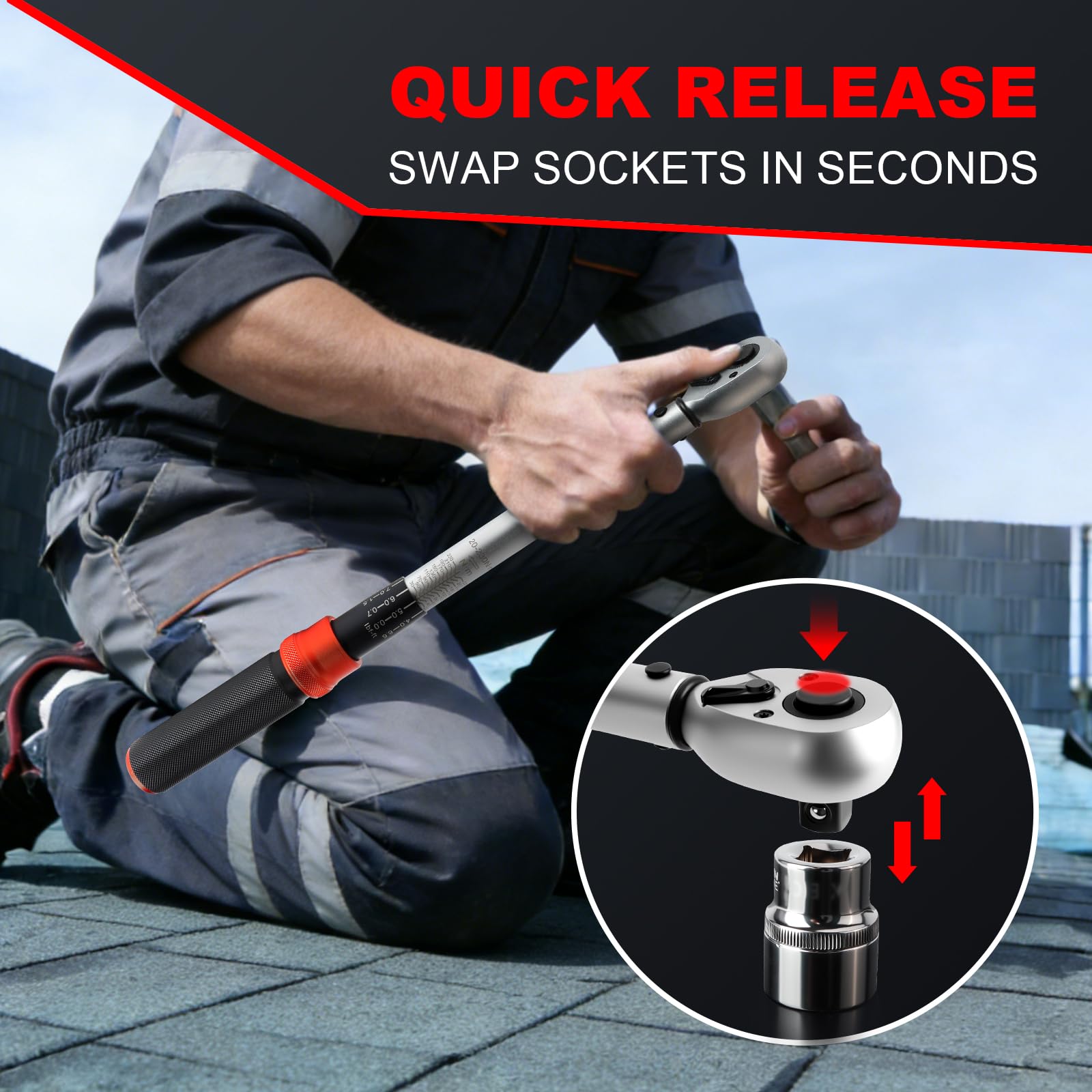 Hairich Drehmomentschlüssel 1/2 Zoll für Auto, 20–230 Nm, Torque Wrench 5-tlg. Set mit Verlängerung & Stecknüssen (17/19/21 mm) – für Reifenwechsel & Motorrad - 5