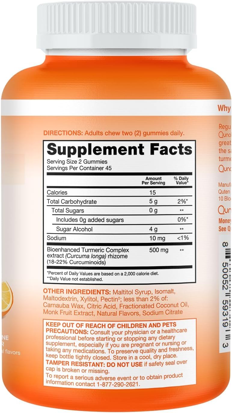 Qunol Zero Sugar Turmeric Gummies 500mg, Ultra High Absorption Gummy, 90 ct — Amazon image 8