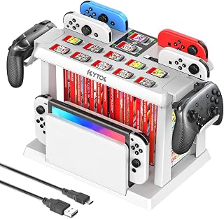 Switch Organizer Station with Controller Charger, Charging Dock for Nintendo Switch & OLED Joycons, Storage for Games, TV Dock, Pro Controller, White, Accessory Kits