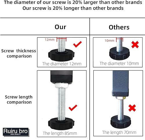 Miniatura 4 de 2 patas de soporte central de altura ajustable para marco de cama, marco de cama de acero o patas de soporte de listones centrales de madera, patas