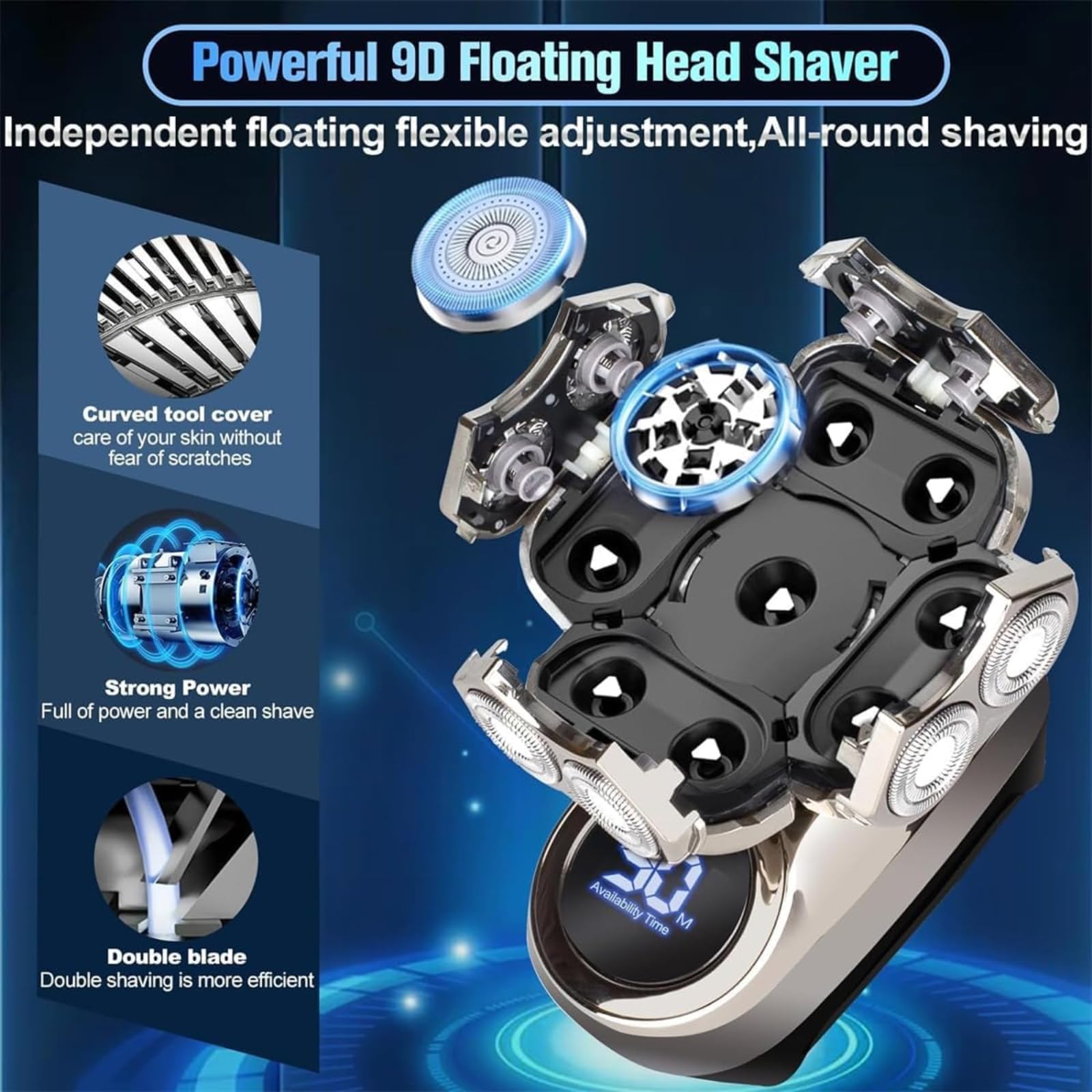 Bawldy 9.0 Rasoio, Bawldy Pro Head Shaver, 9D Floating Blade Heads, IPX7 Impermeabile Wet Dry Shaving, Ricaricabile Cordless Razor
