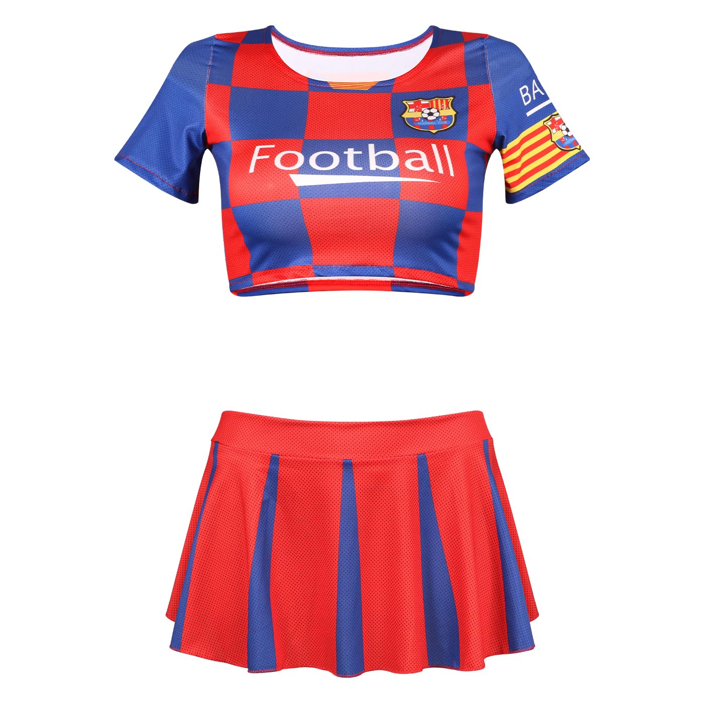 QHQQXN Lingerie Costume de Pom-Pom Girl Tenue Coquine Haut Court Jupe plissée Ensemble Jeu de rôle 2 pièces Robe Football acclamer Arbitre Cosplay Uniforme pour soirée à thème Halloween Club