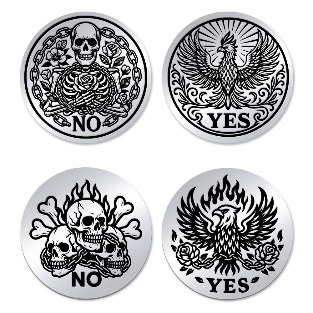 UNICRAFTALE 2Pcs 2 Styles Yes No Challenge Coin Phoenix and Skull Coins Stainless Steel Double Sided Chains and Flames Decision Coins Metal Decision Maker Commemorative Coin Gifts for Men Women