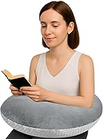 Silkena C-Shaped Reading Pillow for Gaming & Crochet - Ergonomic Lap Support Reduces Arm Pain, Washable Dual-Side Cover, Dark Grey