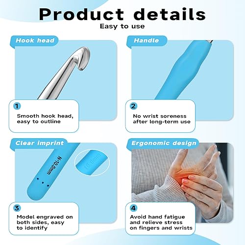 Miniatura 4 de Mayboos Ganchos de ganchillo cálidos, juego de ganchos de ganchillo, kit de ganchillo de 0.079in a 0.256in, agujas de ganchillo de agarre cómodo