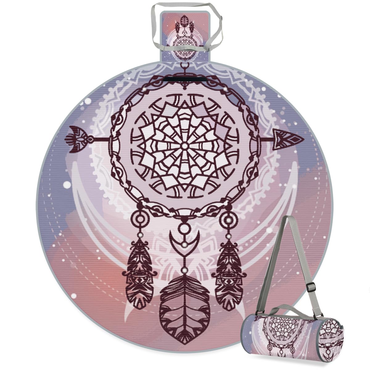 Shimoshe Bohemian Tribe Dreamcatcher Picnic Outdoor Blanket Foldable Waterproof Sandproof Beach Blanket Portable Water-Resistant Round Picnic Mat for Travel Camping Park Lawn