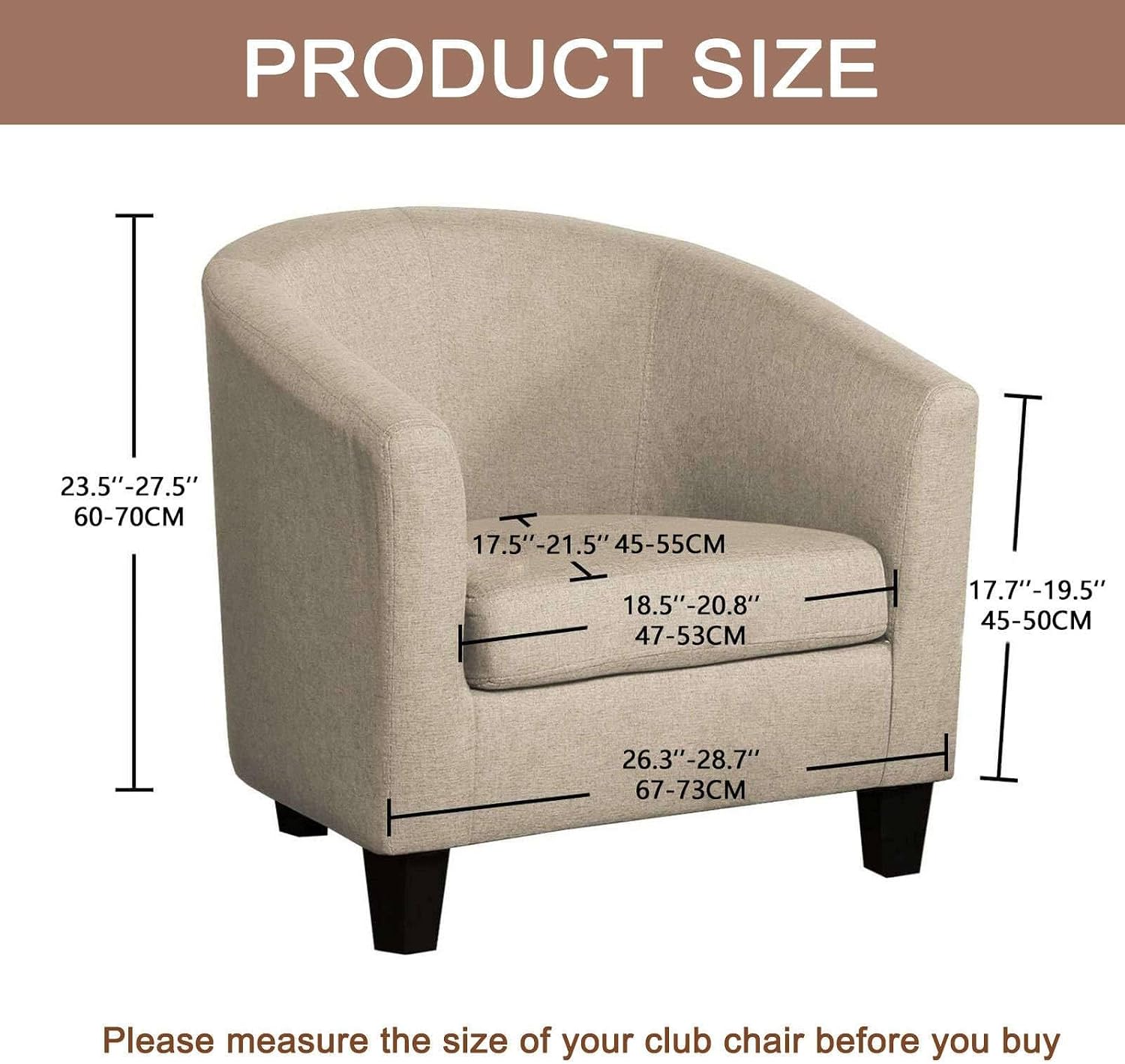 Waterproof Club Chair Slipcover, 2 Pieces Stretch Tub Chair Slipcover Soft Nonslip Tub Chair Cover with Elastic Bottom-Beige-2 Pieces