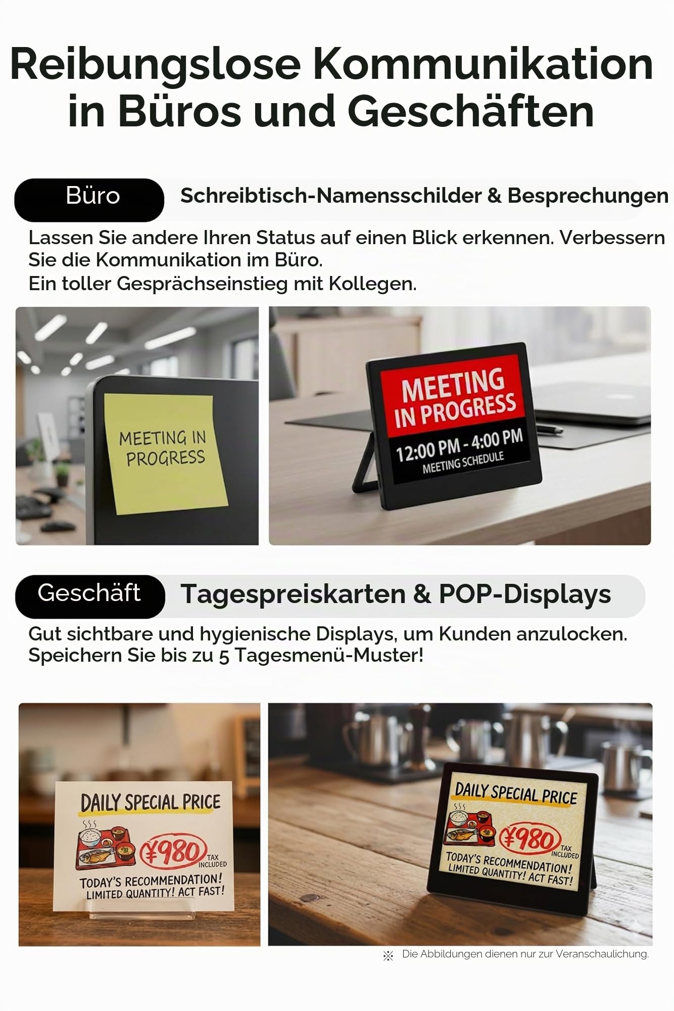 [Santek] EZ Sign 10,7 cm EPaper Display | 4-farbiges, wiederbeschreibbares kleines digitales Schild mit Ständer | E-Ink-Display für Wohnheim und Wohnungsdekoration | Airbnb-Willkommensschilder |
